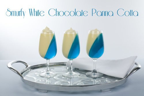 Blue dessert food, white chocolate panna cotta dessert