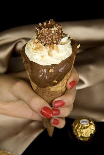 Ferrero Rocher ice-cream in cone