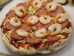 Pepperoni and Chili Prawn pizza