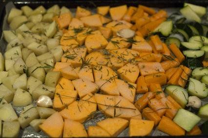 Vegetables prepped for cheese fondue