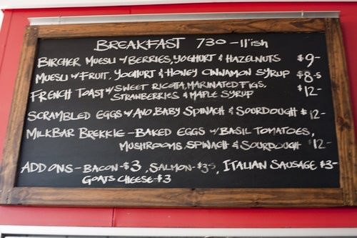 black board menu, milkbar port macquarie
