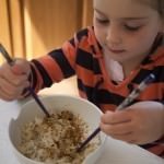 Mixing the seasoning into rice