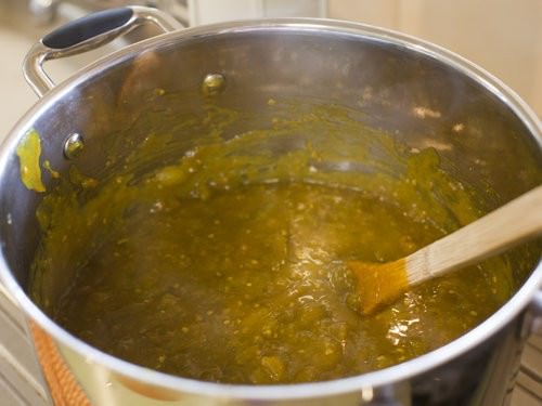 green tomato pickles recipe cooking in the pot