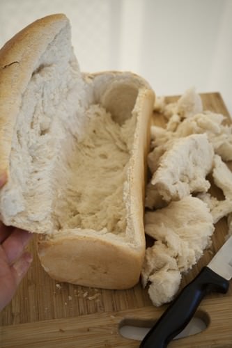 Making a Halloween Coffin for dip from a loaf of bread