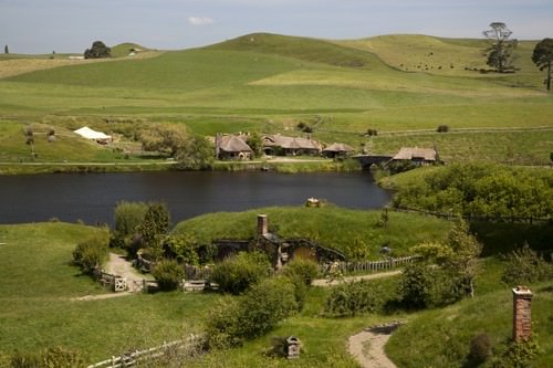 Hobbiton in New Zealand Lake Hobbiton in New Zealand over the lake