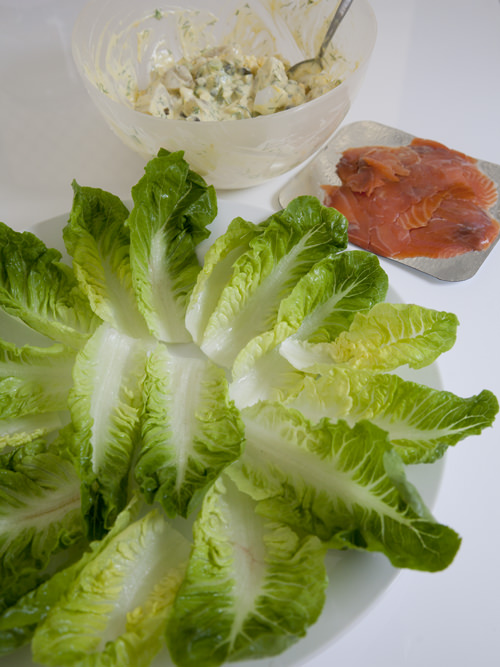 Making the potato salad lettuce cups