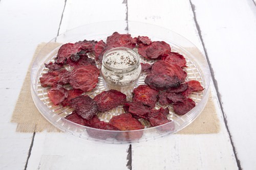 Beetroot in Dehydrator Rack with Truffle Salt Beetroot in Dehydrator Rack with Truffle Salt