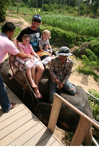 Brett and the kids Elephant Trekking