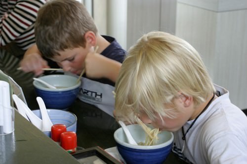 Boys Eating Noodles