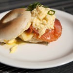 Retro Cafe Scrambled Eggs and Smoked Salmon Bagel