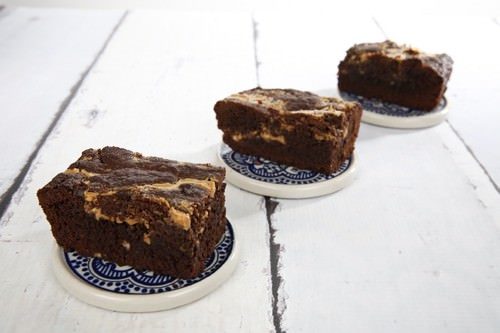 Chocolate Peanut Butter Brownies in a row