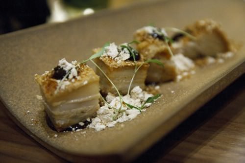 Parlour Glazed Pork Belly w Fried Onion and Hazelnut