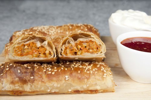 Butter Chicken Sausage Rolls Inside