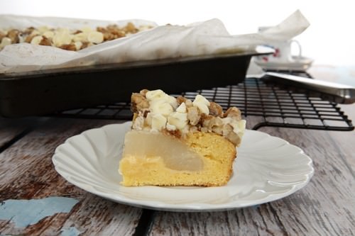 Pear Crumble Sheet Cake Slice Pear Crumble Sheet Cake Slice