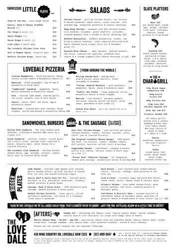 Lovedale Brewery Menu