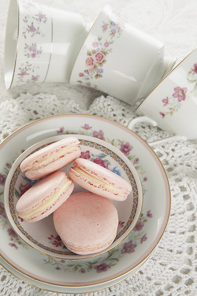 Pink Macaron on Floral Plates Pink Macaron on Floral Plates