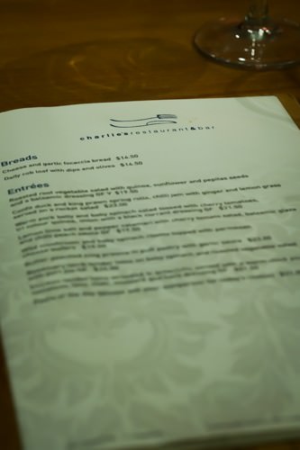 Charlies Restaurant Coffs Harbour - Menu