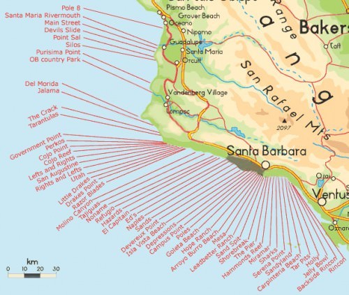 Santa Barbara Surf Beaches MapSanta Barbara Surf Beaches Map