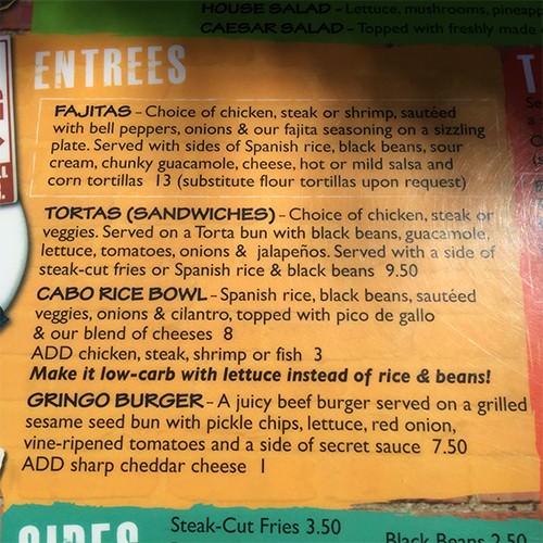 Entree - Cabo Cantina Menu