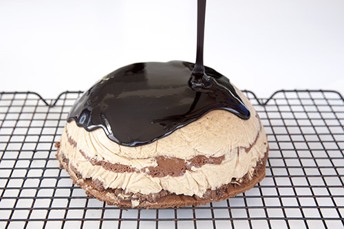 Adding the Ganache to the Buche de Noel 