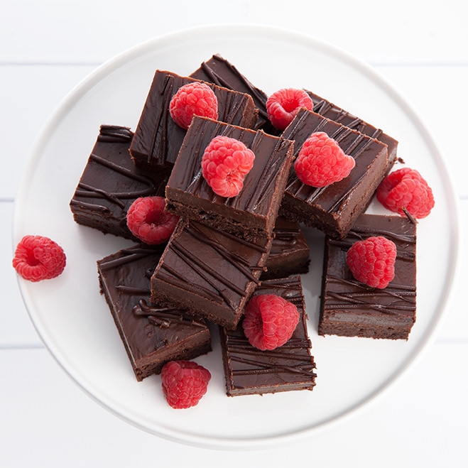 Nutella Chocolate Fudge Brownie with Raspberries a top.