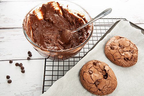 Chocolate Brookie Mixture and Cooked Brookies