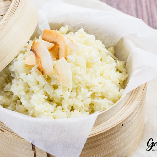low-carb coconut cauliflower rice in a basket