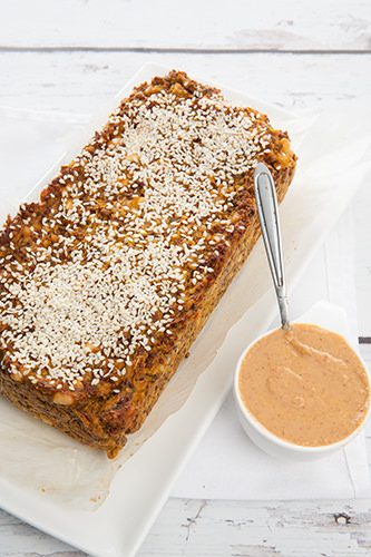 Lentil Quinoa Loaf w Sate Sauce