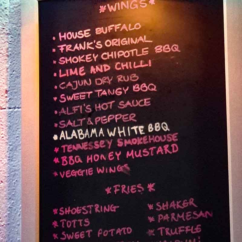 Wings and Tins Menu