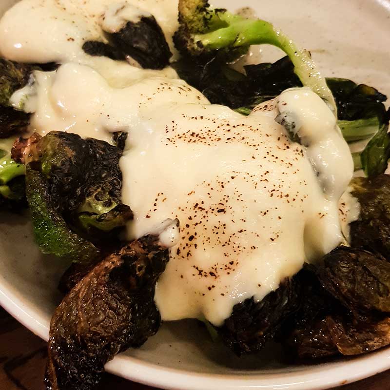 Meatmaiden Bar & Grill - Charred Greens & Brussels with parmesan custard